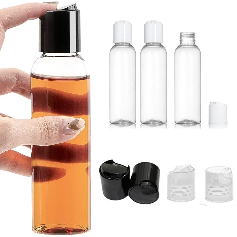 100Pcs 30-100ml Mini Empty Plastic Bottles with Clear White Black Disc Top Caps Refillable Containers For Shampoo Lotion Creams