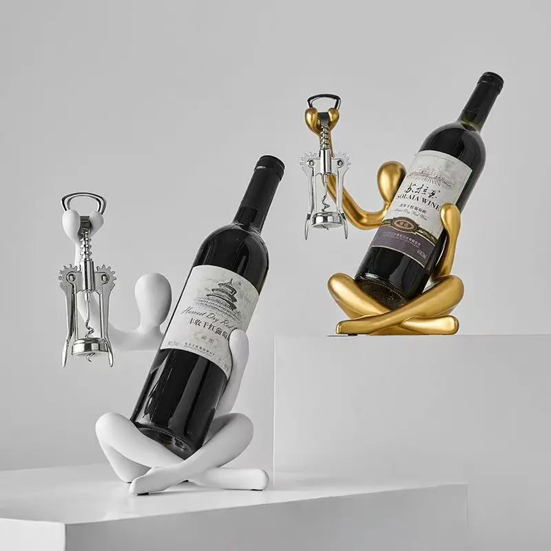 

Creative Character Red Wine Rack Wine Glass Holder Wine Opener Holder Desktop Home Decoration for Livingroom Kitchen Organizer
