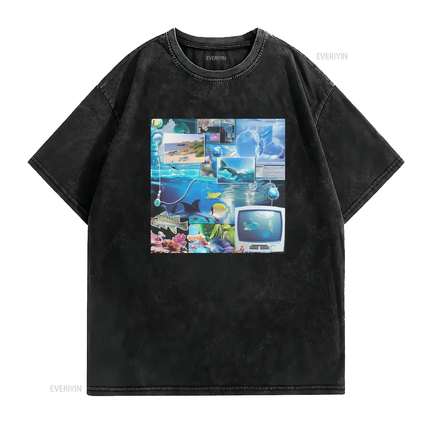 Frutiger aero shirt old school computer photo collage vintage design 2000's style gift for her him mom vintage Washed Stylish