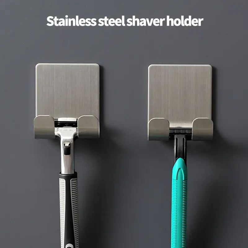 Manual Shaver Holder Bathroom Multifunctional Hook Holder Shaver Holder Self-adhesive Stainless Steel Hook Household Hook