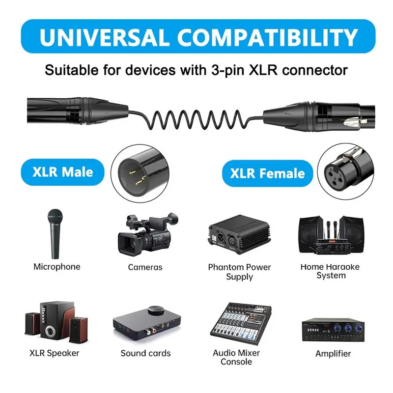 A23F-XLR Cable XLR 3-Pin Male To Female Mic Cable Audio Adapter Cord For Microphone Mixer Speaker Amplifier