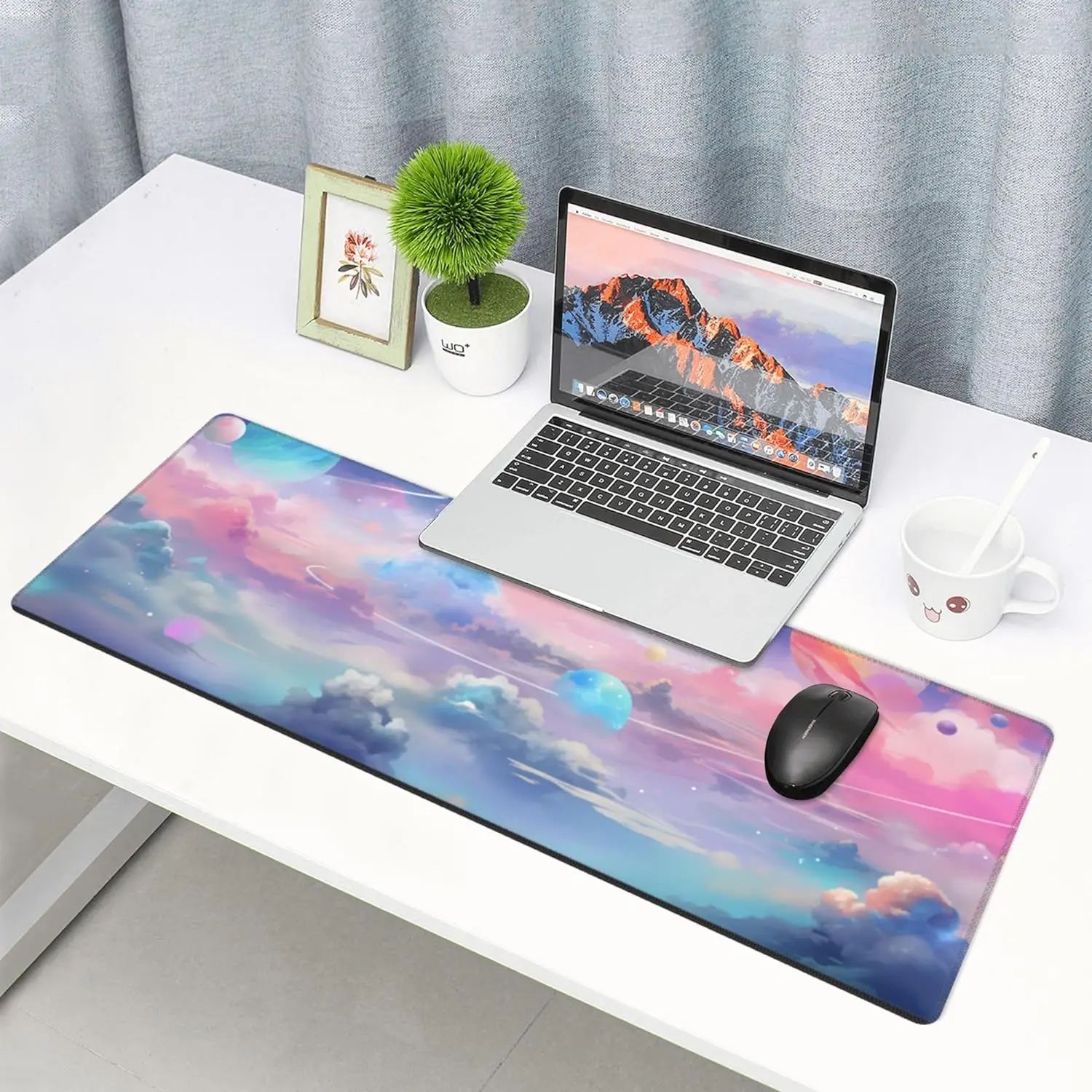 Pink Planet Galaxy Mouse Pad Large Pink Kawaii Gaming Mouse Pad Big Extended Desk Protector for Home Office Work 31.5x11.8 Inch