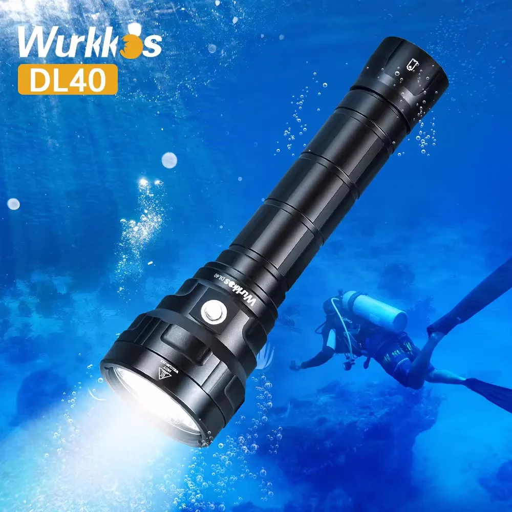 Wurkkos DL40 Diving Flashlight Bright 5000lm Dive light with 4*LH351D 90CRI 26650 IPX-8 Waterproof Underwater Torch Light 5000K