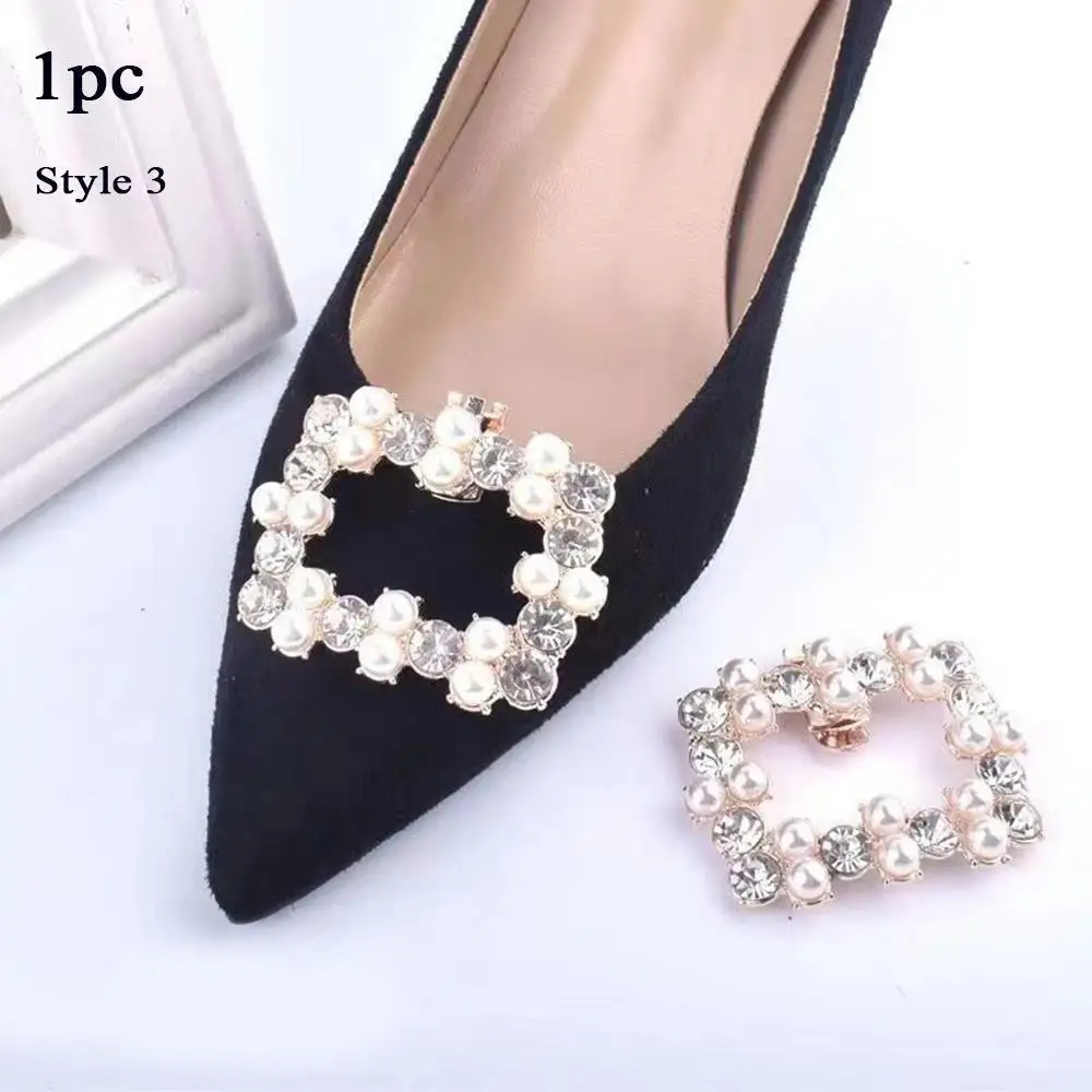 Wedding Shoes Clip Shiny Pearl Rhinestone Decoration High Heel Clips Women Bride Shoes Charm Buckle Jewelry Shoes Accessories