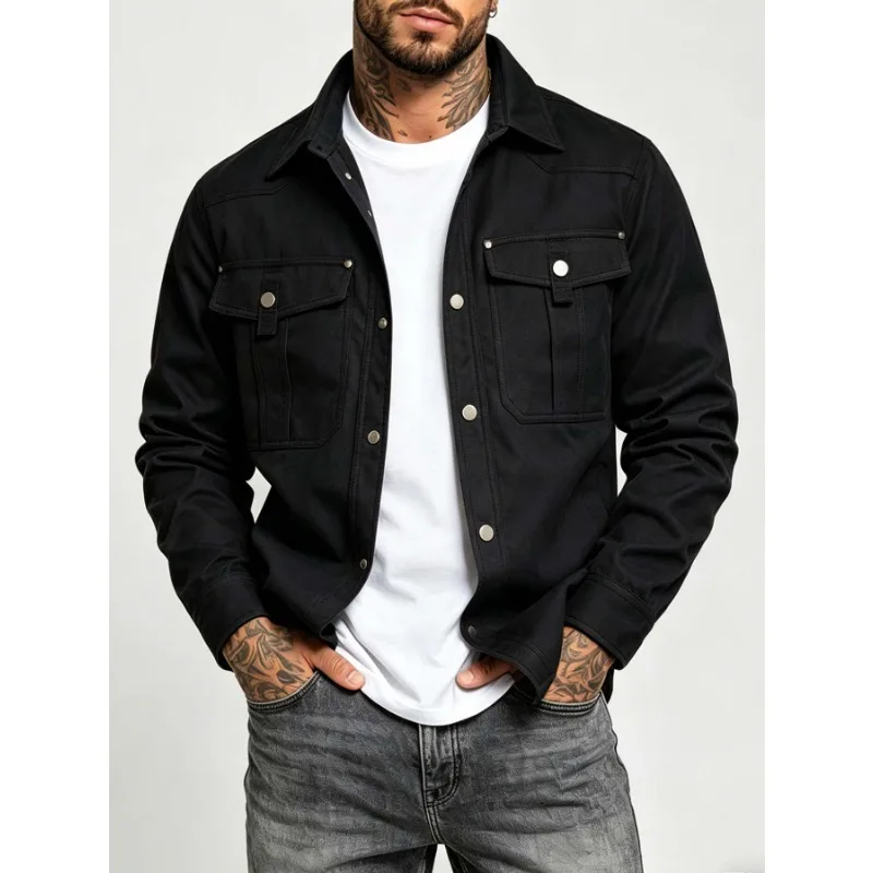 Men Solid Color Button Long Sleeve Cardigan Fashion Casual Jacket Coat Outerwear