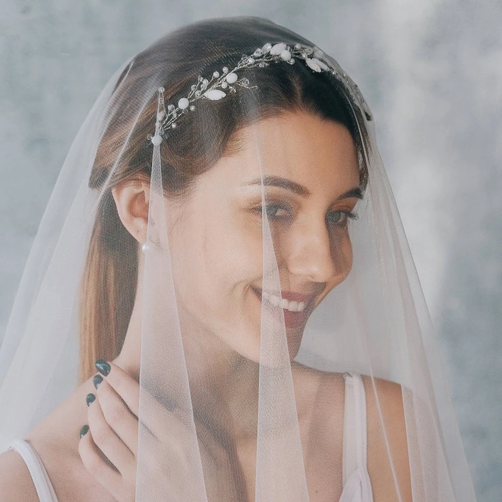 Velo de novia de 1 capa, cubierta facial, blanco marfil, Simple, sin peine, accesorios de boda