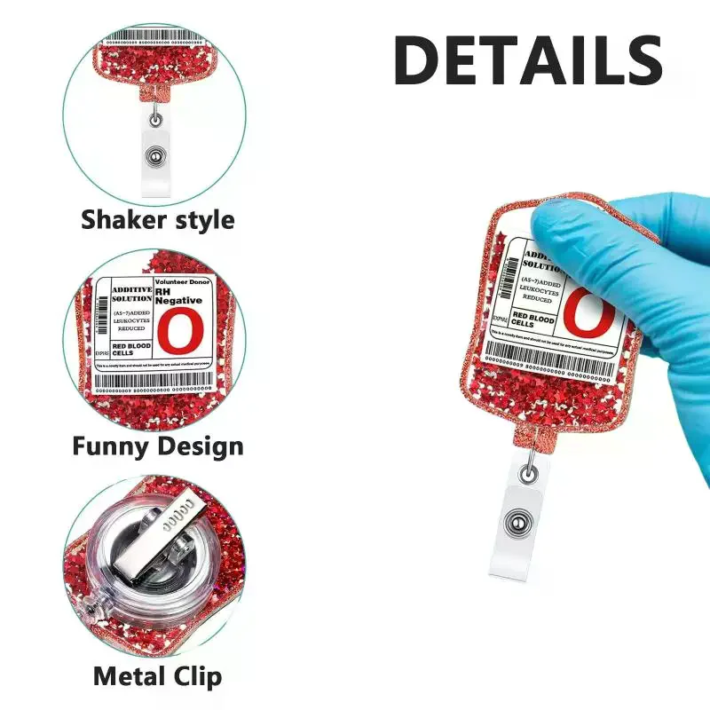 1Pcs Blood Bag Shaker ID Badge Reels Glitter With Clip Retractable ID Badge Holder For Nurses Doctor Assistant Medical Staff