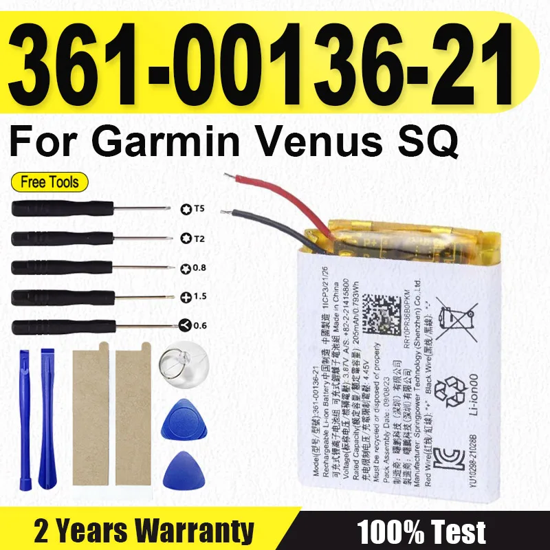 

Музыкальные часы для Garmin Venus SQ Venu SQ, 205 мАч, 361-00136-10, новый высококачественный аккумулятор 361-00136-21 + бесплатные инструменты