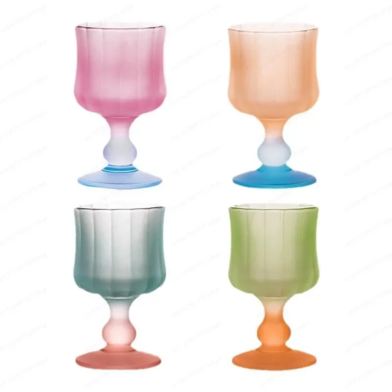 High value pleated matte gradual change candy glass goblet household light luxury whiskey foreign wine cup spirits cup