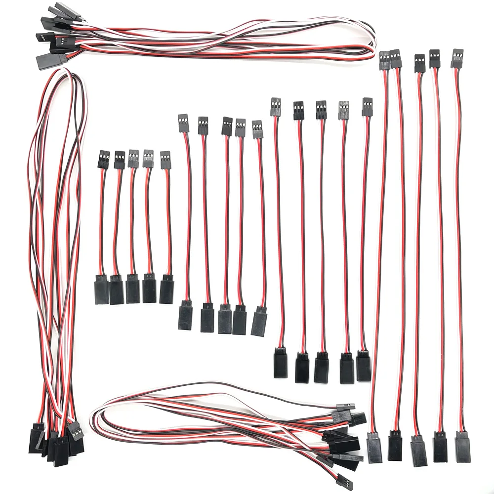 35 Pcs Servo Extension Cable 3-Pin JST Male to Futaba/JR Female Connector 7sizes 10cm 15cm 20cm 30cm 40cm 50cm 60cm