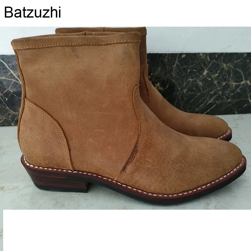 2024 New Men Boots Real Cowhide Genuine Leather Men Ankle Boots Pointed Toe 3.5cm Heels Classic Cowboy Boots Men Botas, Big 46