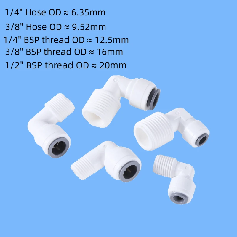 Ro System Fitting Push Quick Fitting 1/4 3/8 Inch Tubing Elbow Quick Connectors for Aquarium RO Water Purifier Filter Part 20Pcs