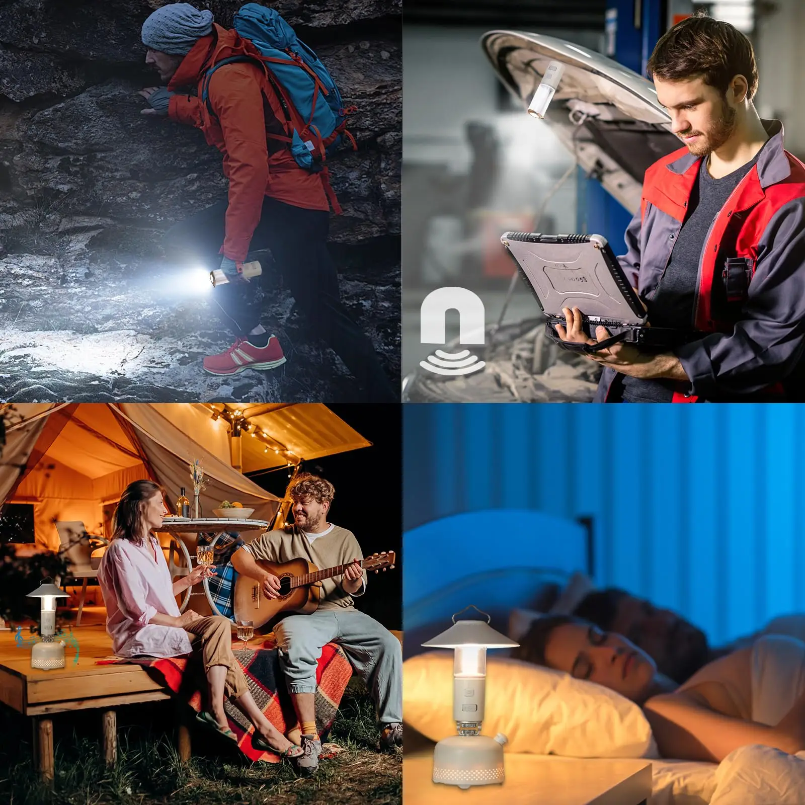 4-in 1 Camping Lantern with Bluetooth Speaker, 10000mAh Power Bank & Bluetooth Speaker with ambiance Light, 1500mAh Flashlight