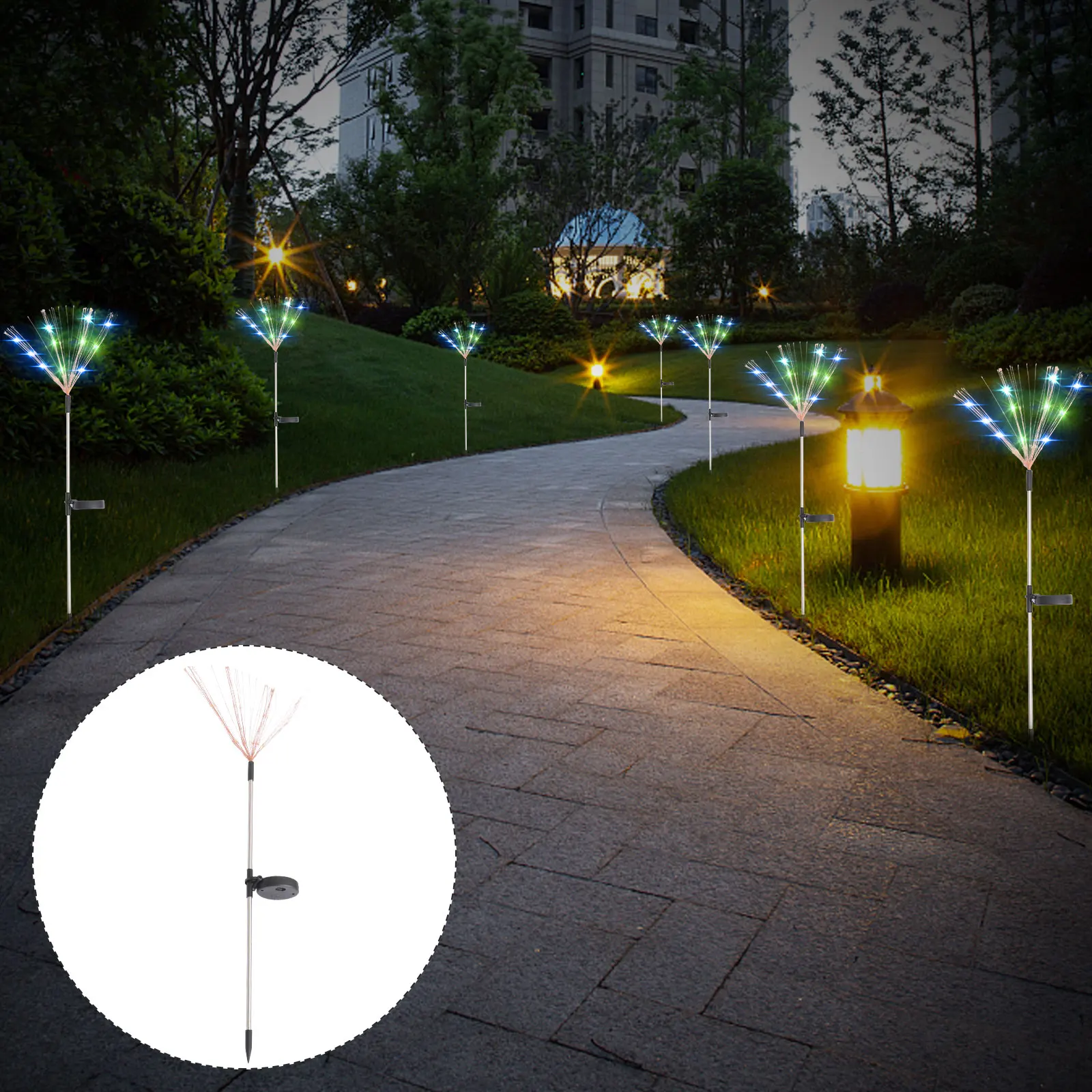 

Solar Powered LED Ground Lights for Garden Outdoor Firework Shape L Lighting Tools Energy Saving Yard Decor