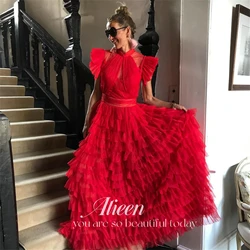 Rote Abendkleider für Damen, elegante Partykleider für Damen, maßgeschneidert, Hochzeit, Wiedersehen, geschichtetes Galakleid, Es, Mesh-Ballkleider, Abschlussball