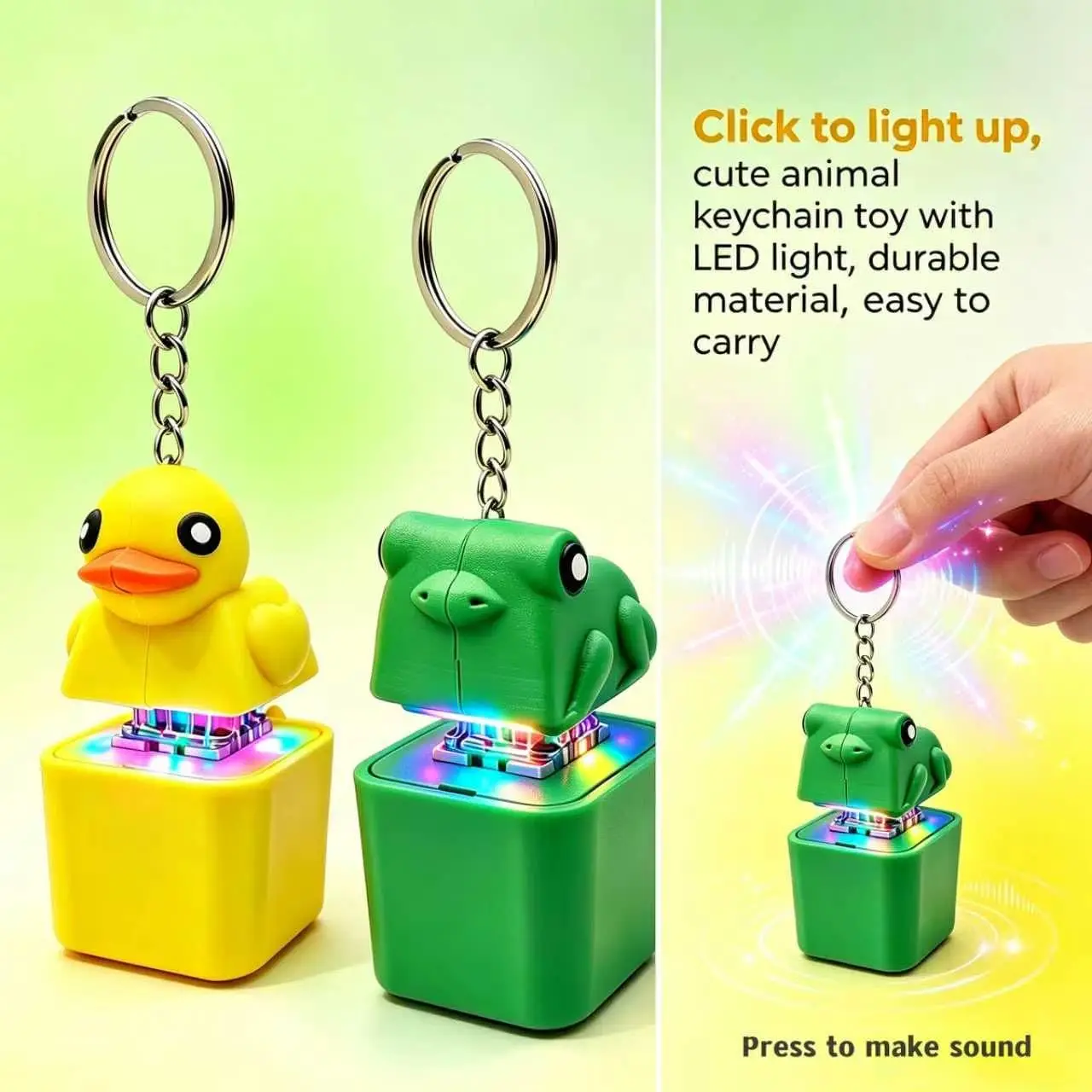 Quacking Duck & Croaking Frog Fidget Toy, Rechargeable Quacking Duck Keychain with Sound LED Lights, Duck & Frog Fidget Clicker