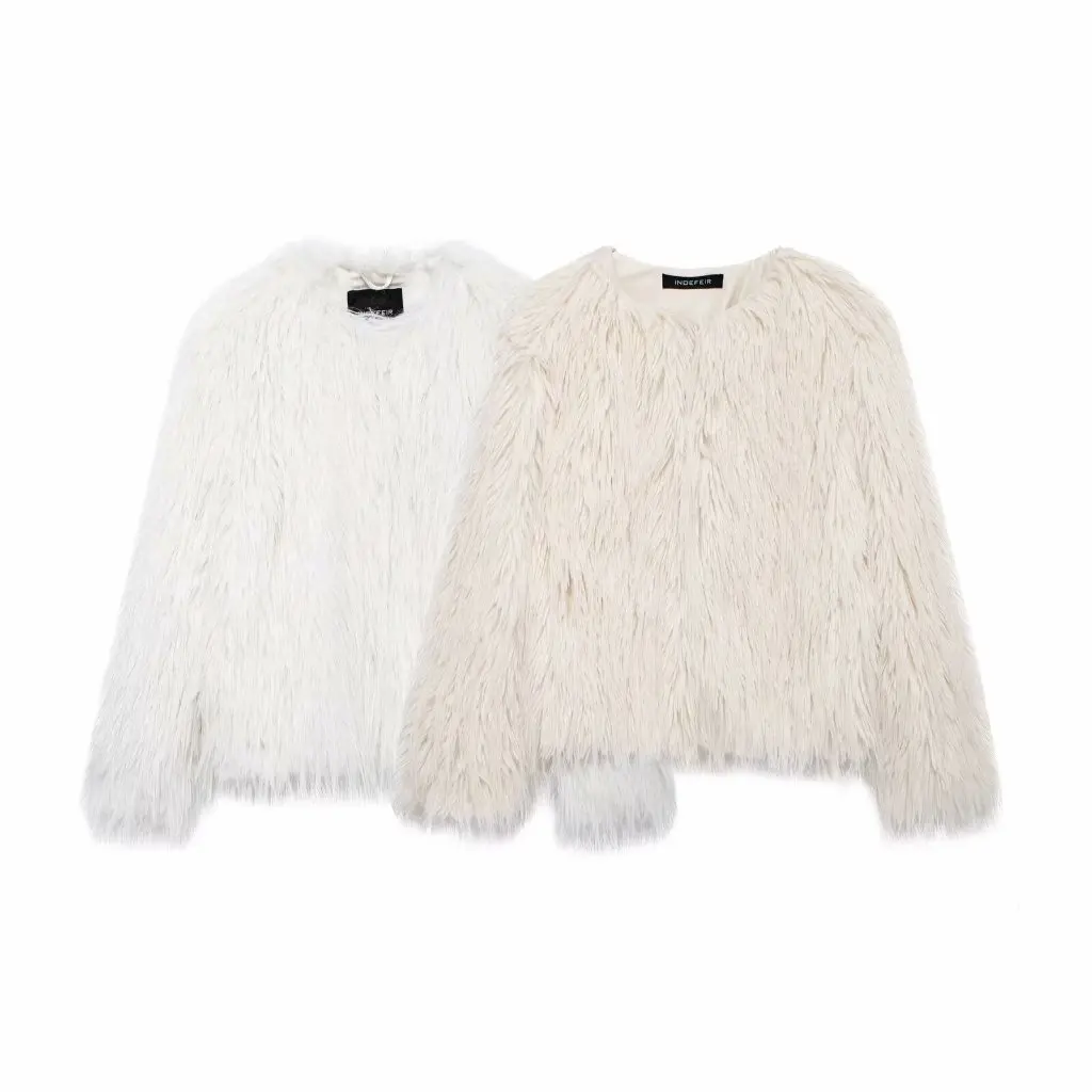

Women's Long Sleeve round Neck Artificial Fur Coat European American Style Fashion Temperament Independent Station Jacket