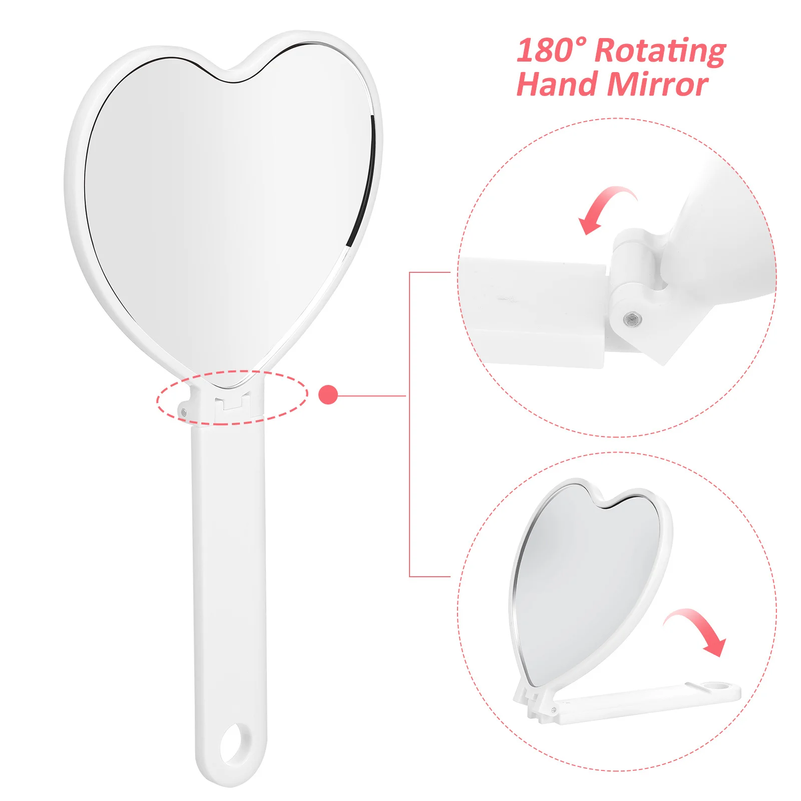 3 stuks hartvormige handspiegels roterende opvouwbare handgreep draagbare make-upspiegel reisaccessoires
