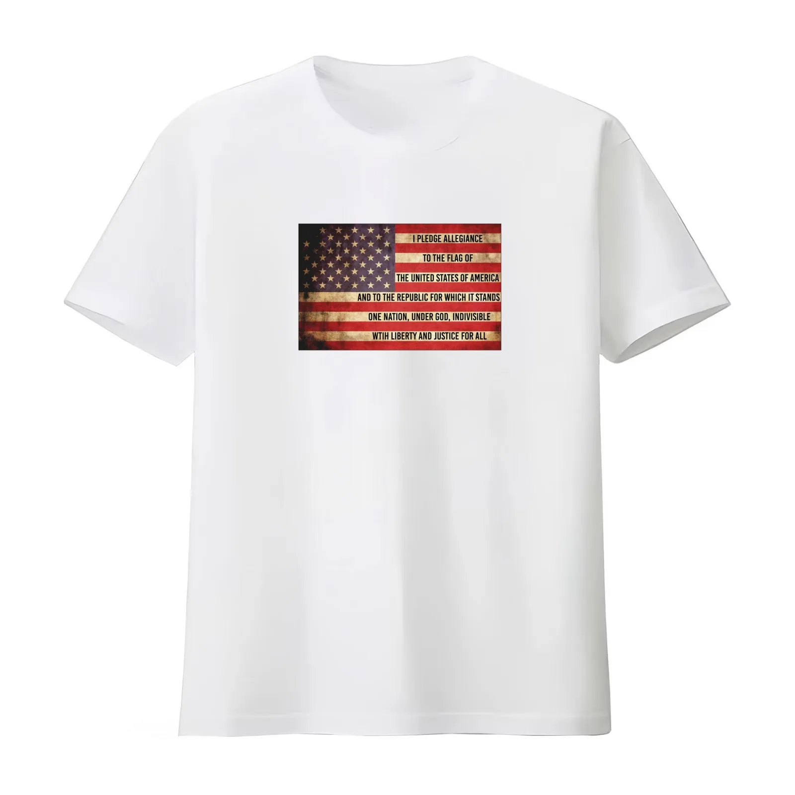 Pledge of Allegiance T-Shirt Summer Casual Cotton Tee Oversized Streetwear Tops Vintage Graphic Print Loose Fit Short Sleeve