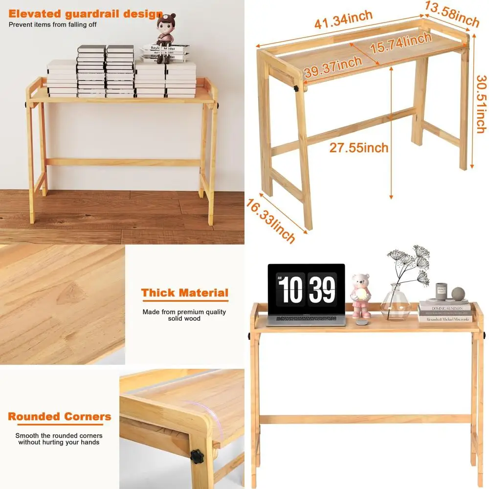 

39 Vintage Wooden Desk - Compact Workstation for Small Spaces, Home Office, Computer, Writing, Study Desk with Natural Finish