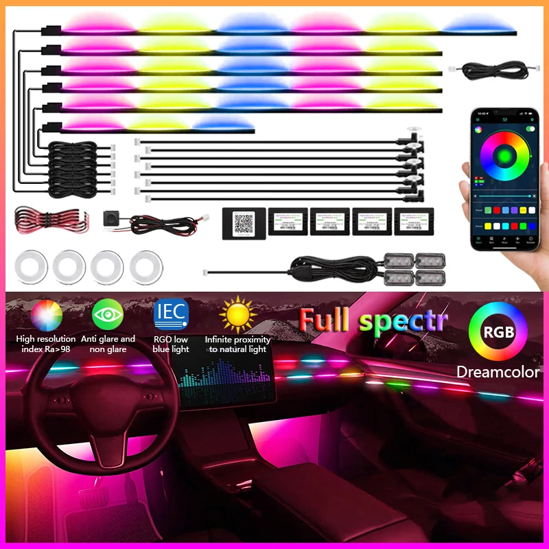 

Acrylic Car Ambient Light RGB 64 213 Color Band Acrylic APP Streamer Ambiance Light Pack For Automobiles Sunroof light