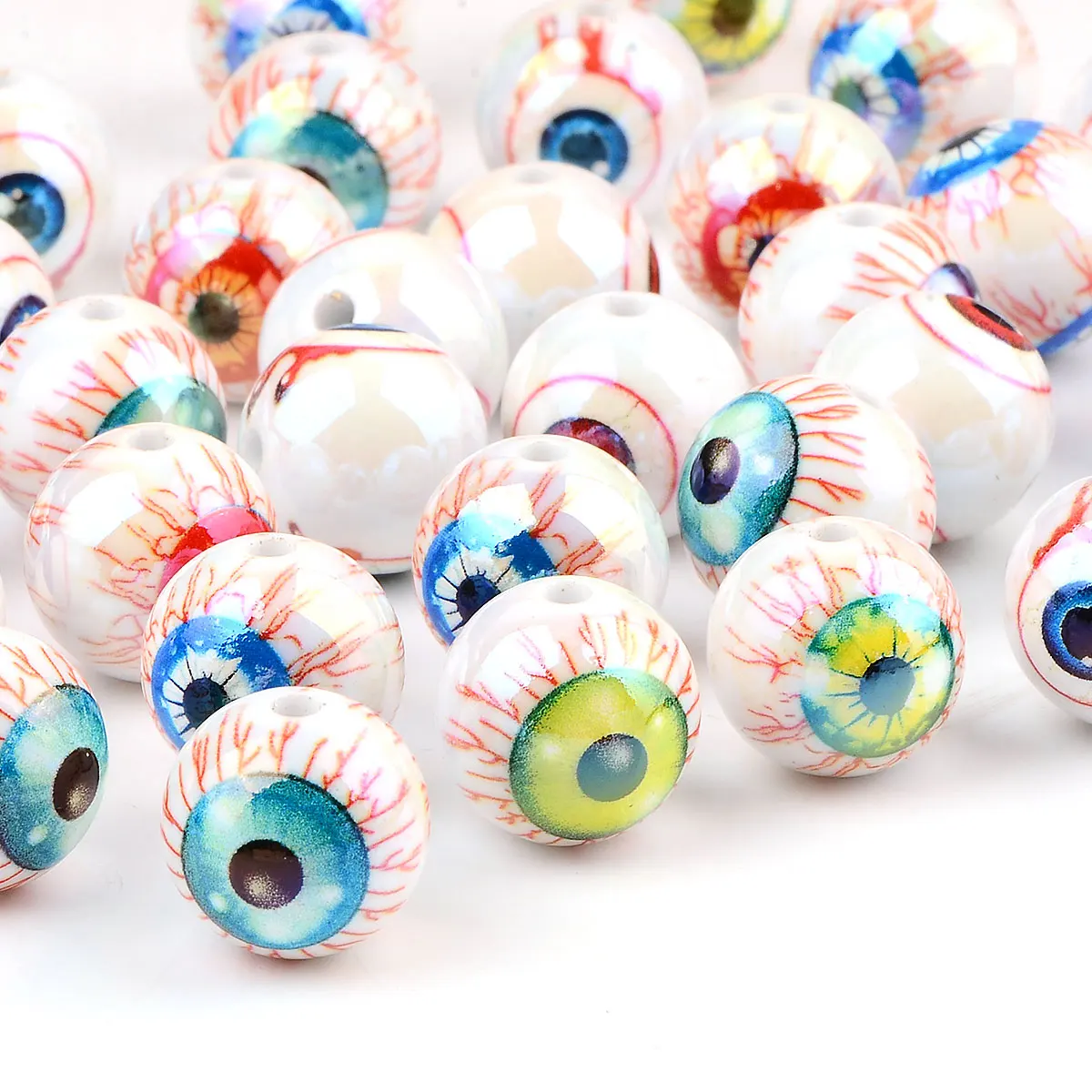 1.6cm 8pcs Random Color Mix Creative Hand-paint Round Eyeball Acrylic Beads For Jewelry Making DIY Bracelet Accessories