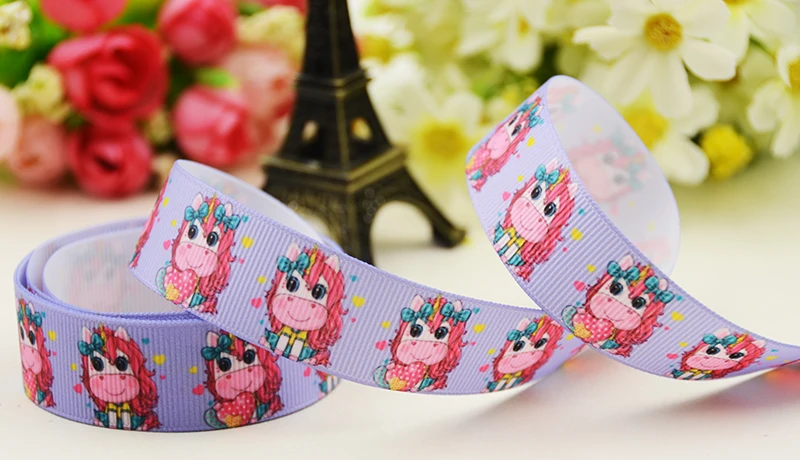 22mm 25mm 38mm 75mm Unicorn Cartoon Character printed Grosgrain Ribbon party decoration 10 Yards X-05279