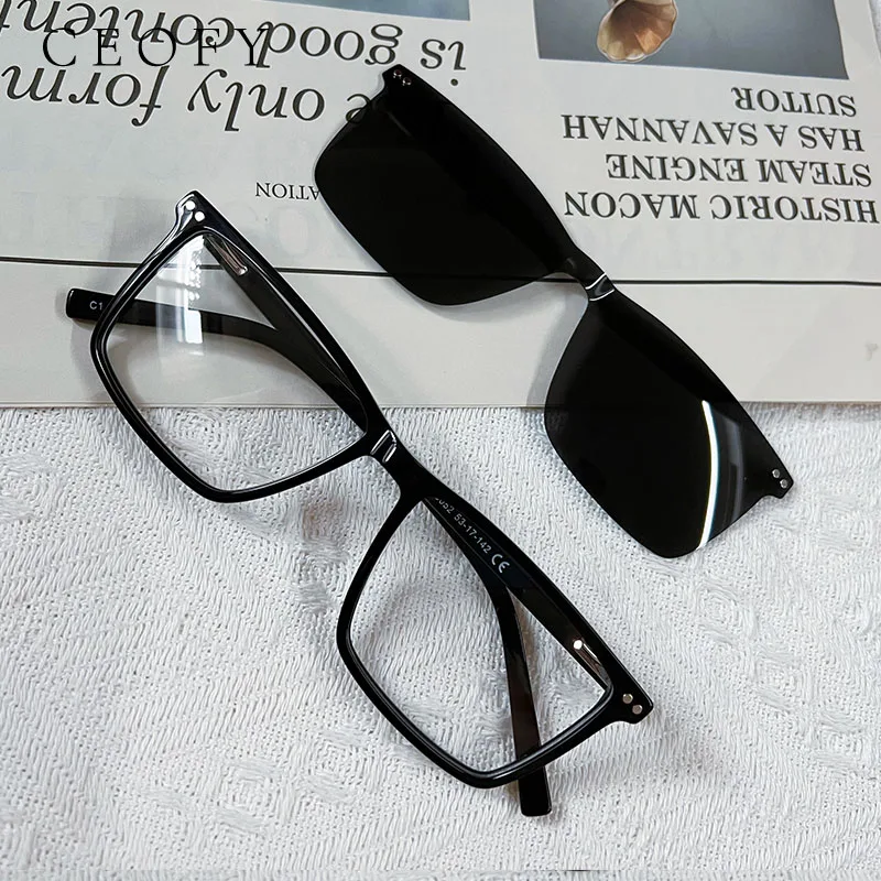 Ceofy Acetate Men Women Fashion Myopia Glasses Frame Retro Polarized Sun Clip Magnet Optical Sunglasses Prescription Eyeglasses