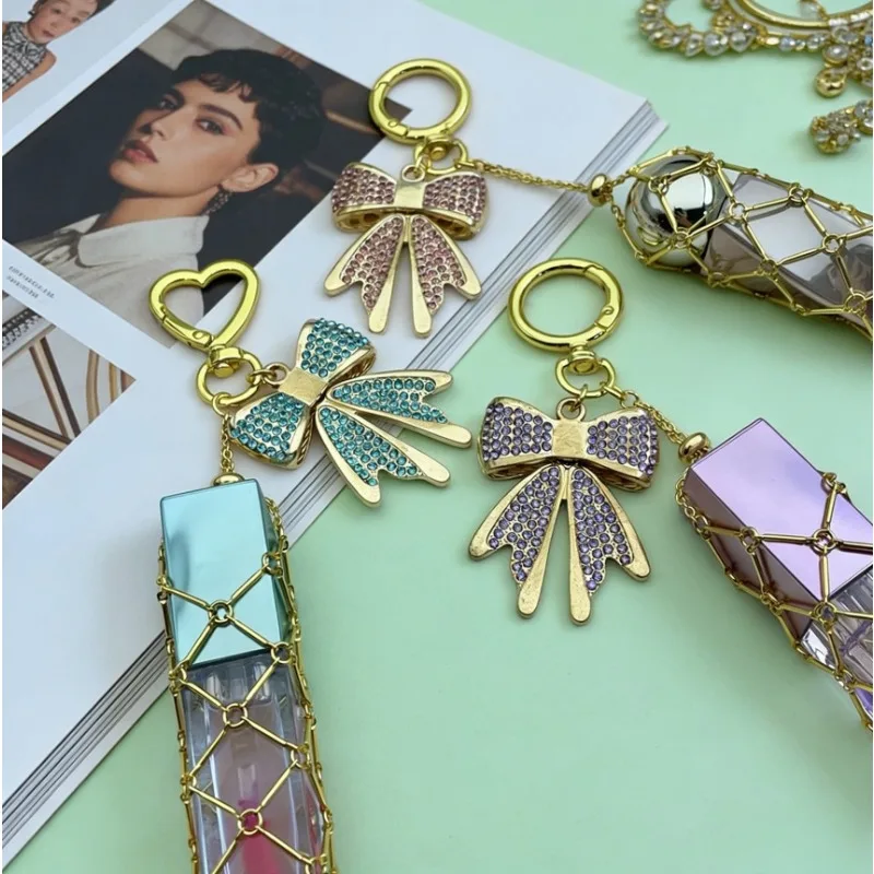 Pendant Fashion Simple Metal Lipstick Mesh Bag Bow Pendant Accessories Keychain Wholesale 10pcs