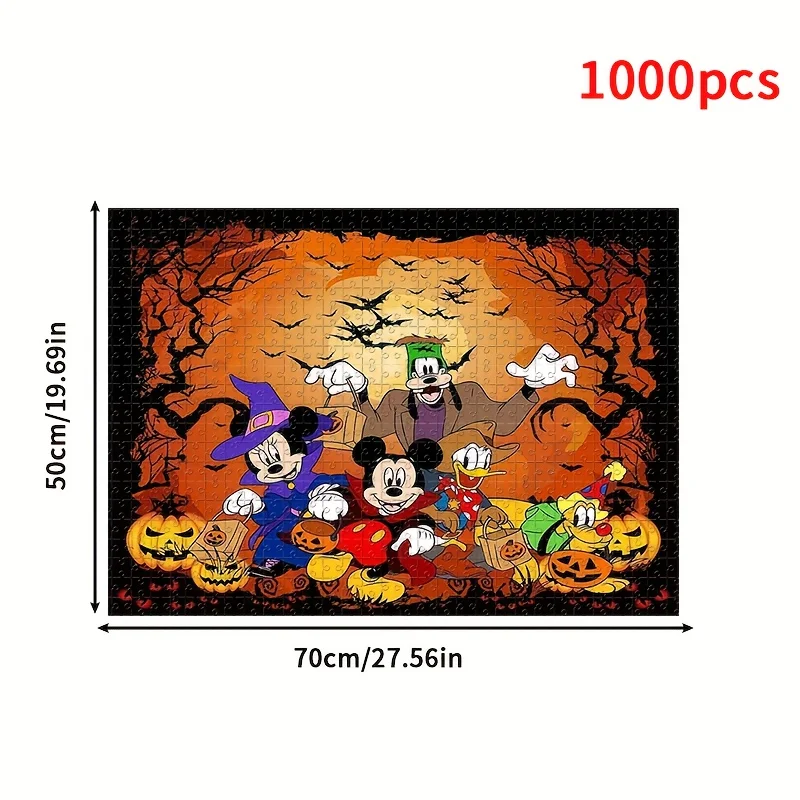 1000 pièces Puzzle personnages de dessins animés Halloween citrouille lanterne Mickey Mouse Minnie Mouse Donald canard Goofy et Pluto tenture murale
