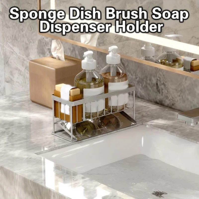 Kitchen Sink Drainage Rack Anti-Rust Sink Sponges Scrubbers Soap Adjustable Slope Design Multifunctional Storage Rack