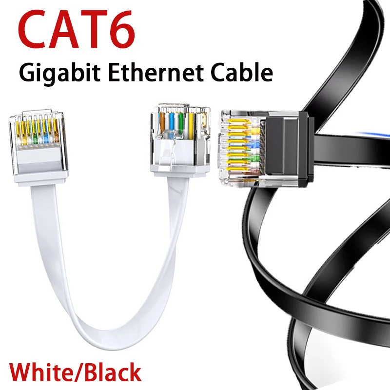 8Pin CAT6 Flat Ultra-fine Short Body RJ45 Network Cable Connect Gigabit High Speed Twisted Pair Pure Copper Oxygen-free Wire Cor