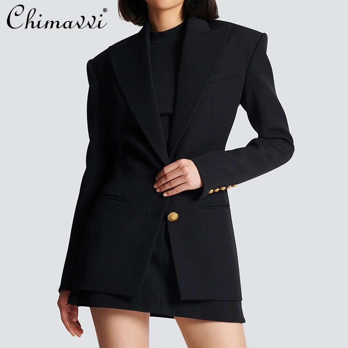 

French Temperament Commuter Office Lady Jackets V-neck Long-sleeved Single-breasted Slim Fashion Socialite Blazers Top for Women