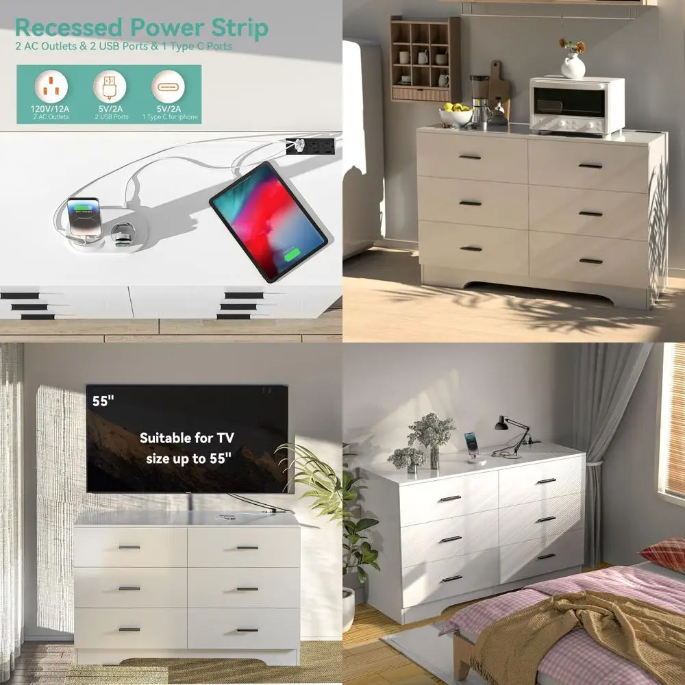 

Шестиярусный деревянный шкаф для хранения с розетками, USB и Type-C портами для спальни или гостиной