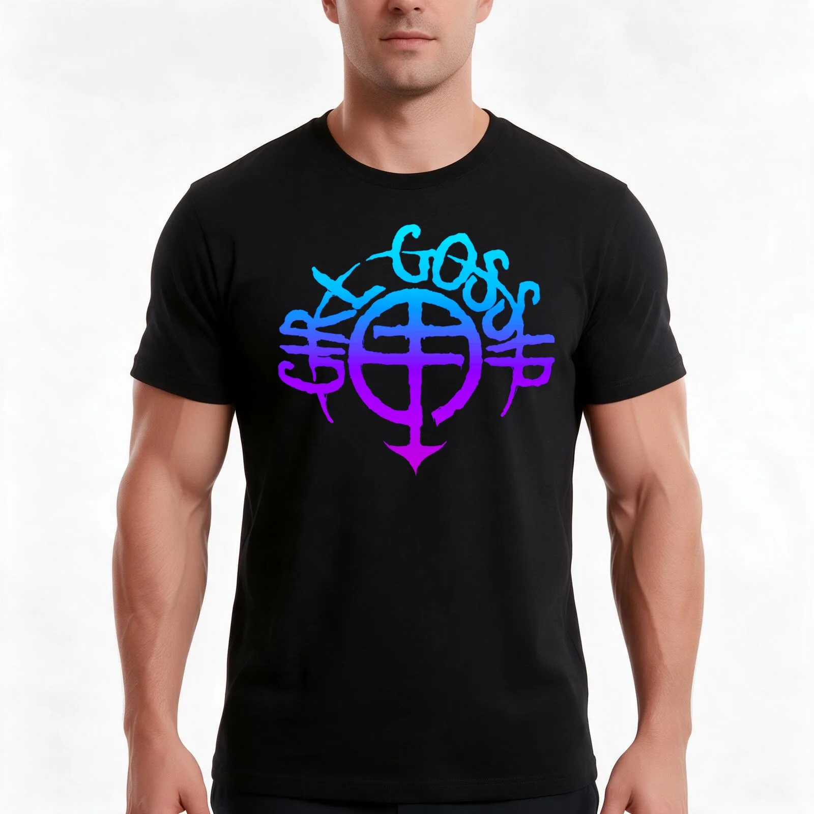 Logo (Blue and pink) T-Shirt, Summer Casual Cotton Tee, Oversized Streetwear Tops, Vintage Graphic Print, Loose Fit Short Sleeve