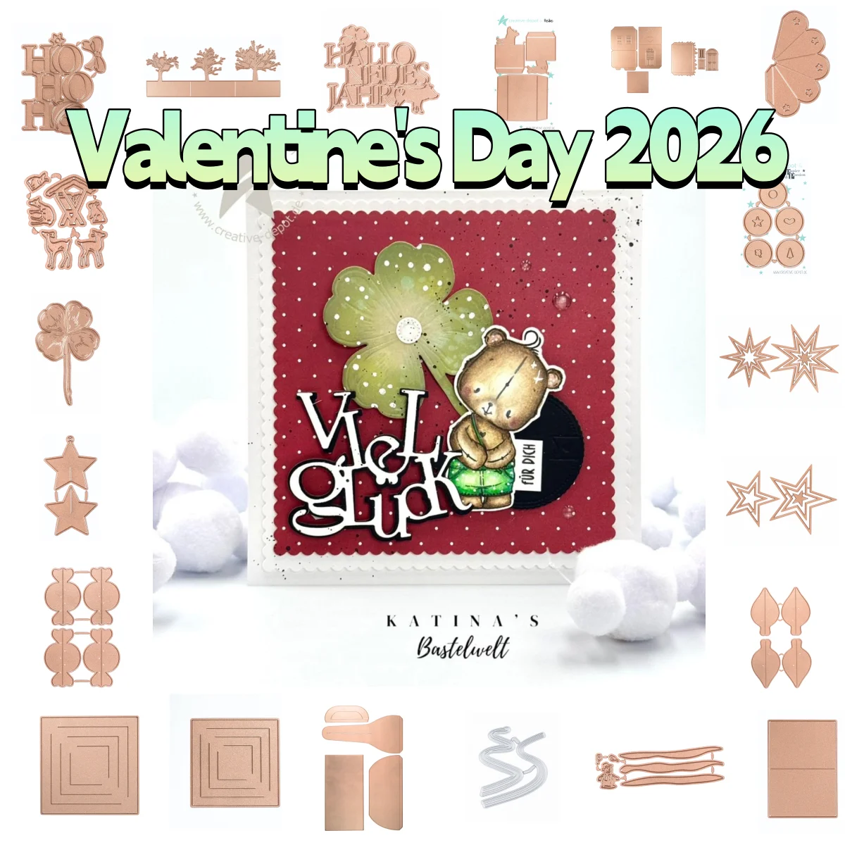 

Valentine's Day 2026 New Year Winter Animals Cloverleaf Flower Cake Box Tree Metal Cutting Dies for DIY Scrapbook Card December