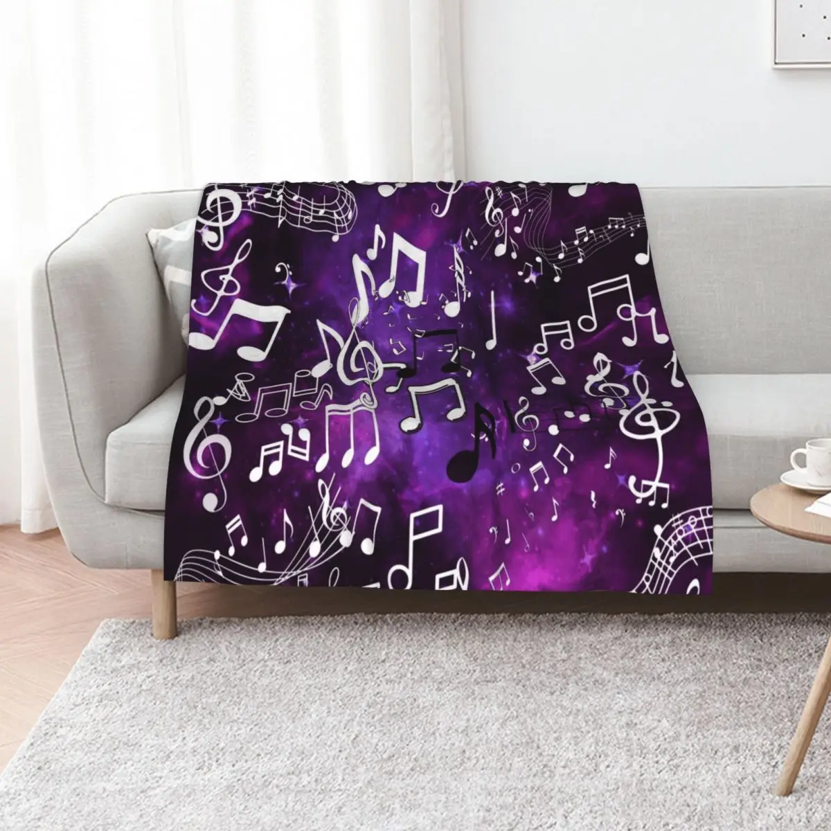 Purple glow music notes Throw Blanket Fashion Sofas Plaid on the sofa Heavy Nap Flannels Loose Blankets