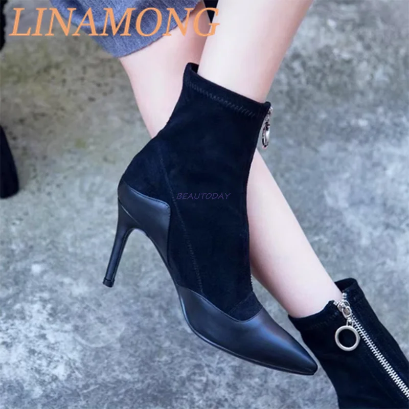 

Кожаные короткие сапоги на молнии спереди с металлическим кольцом на осень и зиму, новые сексуальные ботинки на высоком каблуке с острым носком на высоком каблуке