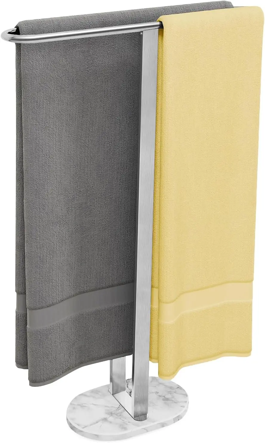 37 Inch Standing Towel Rack, 2 Tier Towel Holder Stand With Weighted Marble Base For Hanging Multiple Sizes Towels,