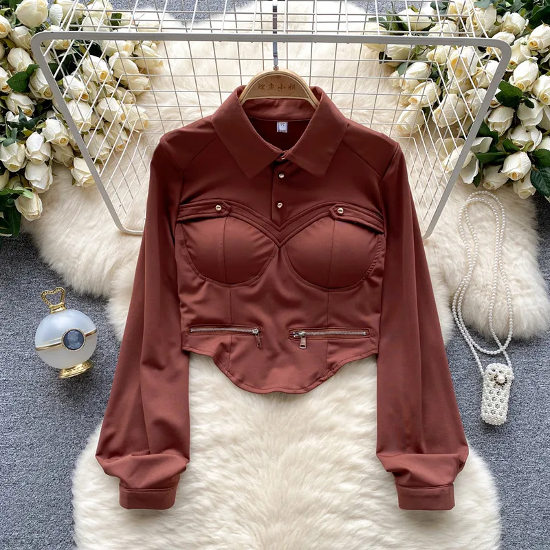 

Girls Top Women's Autumn Design Slim Fit Long Sleeve Sexy Temperament Shirt blouses