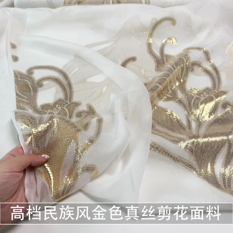 1meter-100-mulberry-silk-white-background-gold-cut-silk-yarn-fabric-dress-silk-satin-fabric