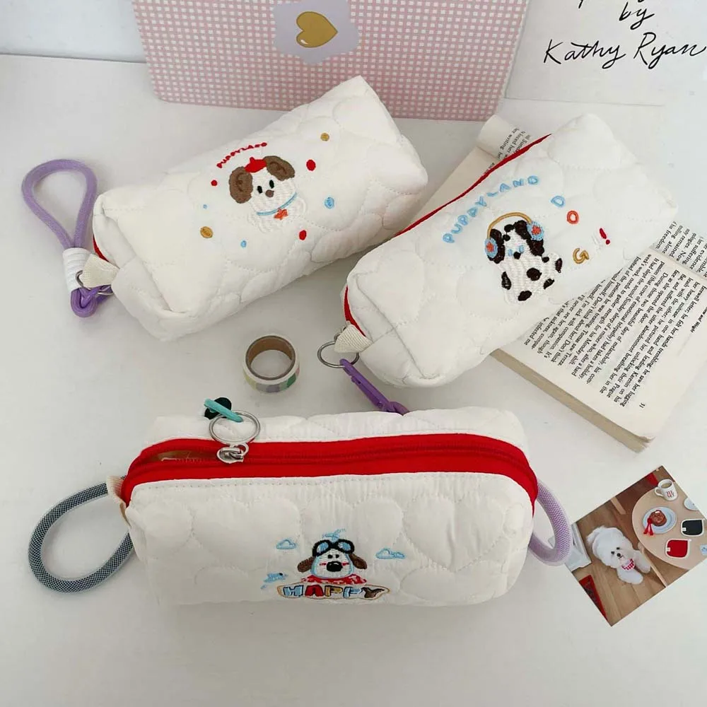

Lovely Embroidered Dog Puppy Stationery Bag With Pendant Rope Large Capacity Korean Style Pencil Case Aesthetic Ins Style
