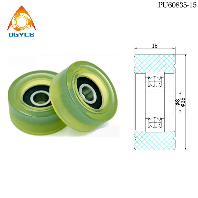 1pcs OD 24 mm PU Flat Type Coated Wheels 6x24x8 mm PU62624-8 Polyurethane Soft Rubber Mechanical Automation Bearing Guide Wheel