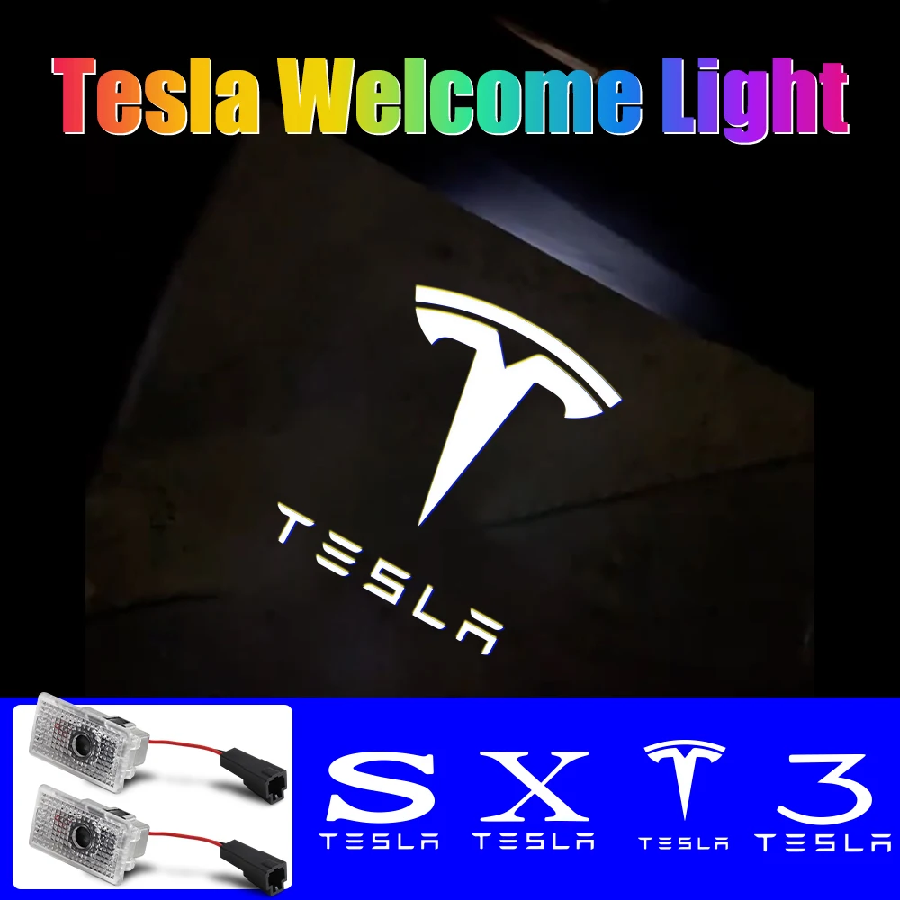 2pcs For Tesla Model 3 Model X Model S Y Car Door LED Logo Welcome Light HD Projector Puddle Lamp Ghost Shadow Night Lights