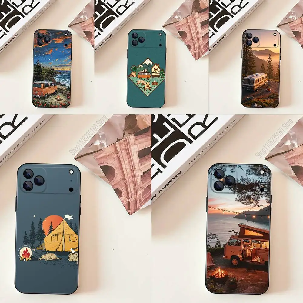 

Combi Van Car C-Camping Phone Case For iPhone 17,16,15,14,13,12,11,Pro,Max,Plus,E,SE4,Air,Mini Black Precise Hole Matching