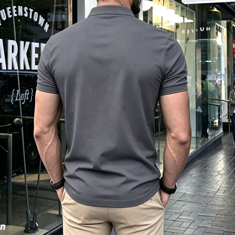 Herren Henley Poloshirt Kurzarm Knopfleiste Lässiges Oberteil mit Brusttasche Atmungsaktive Polyester-T-Shirts für den Täglichen Sommergebrauch – Detail 19