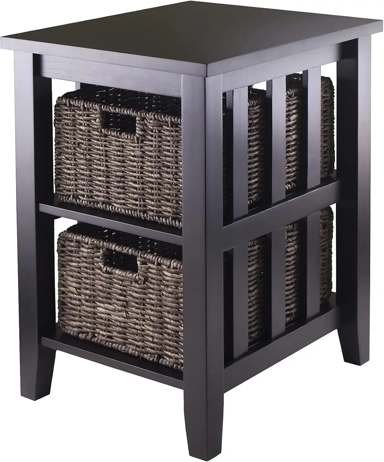 

Morris 25.04" x 20.08" x 16.54" Wood Side Table With 2 Foldable Baskets, Espresso