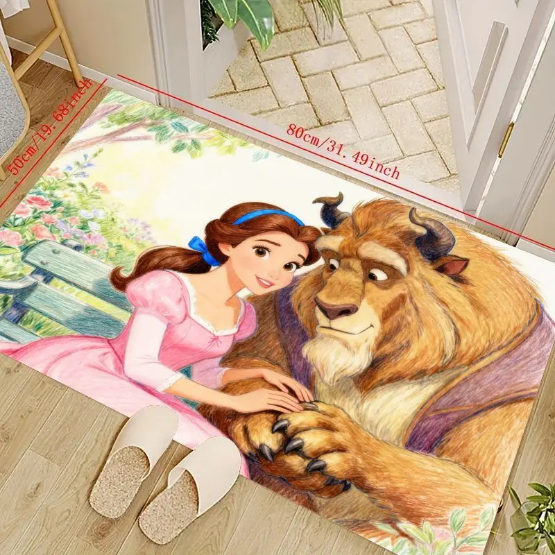 

1 шт., коврик с принтом Disney Princess Belle & Beast Fairytale, милый мягкий нескользящий декоративный напольный коврик для гостиной, кровати