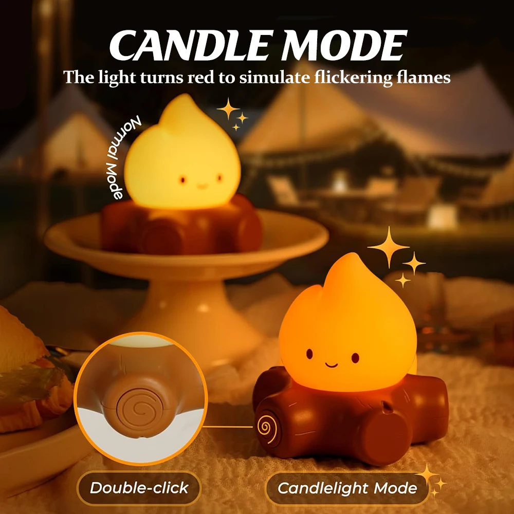 

D2 Cute Campfire Night Light Silicone Sleeping Nightlight With Stepless Dimming Rechargeable Beside Lamp Halloween Light Decor