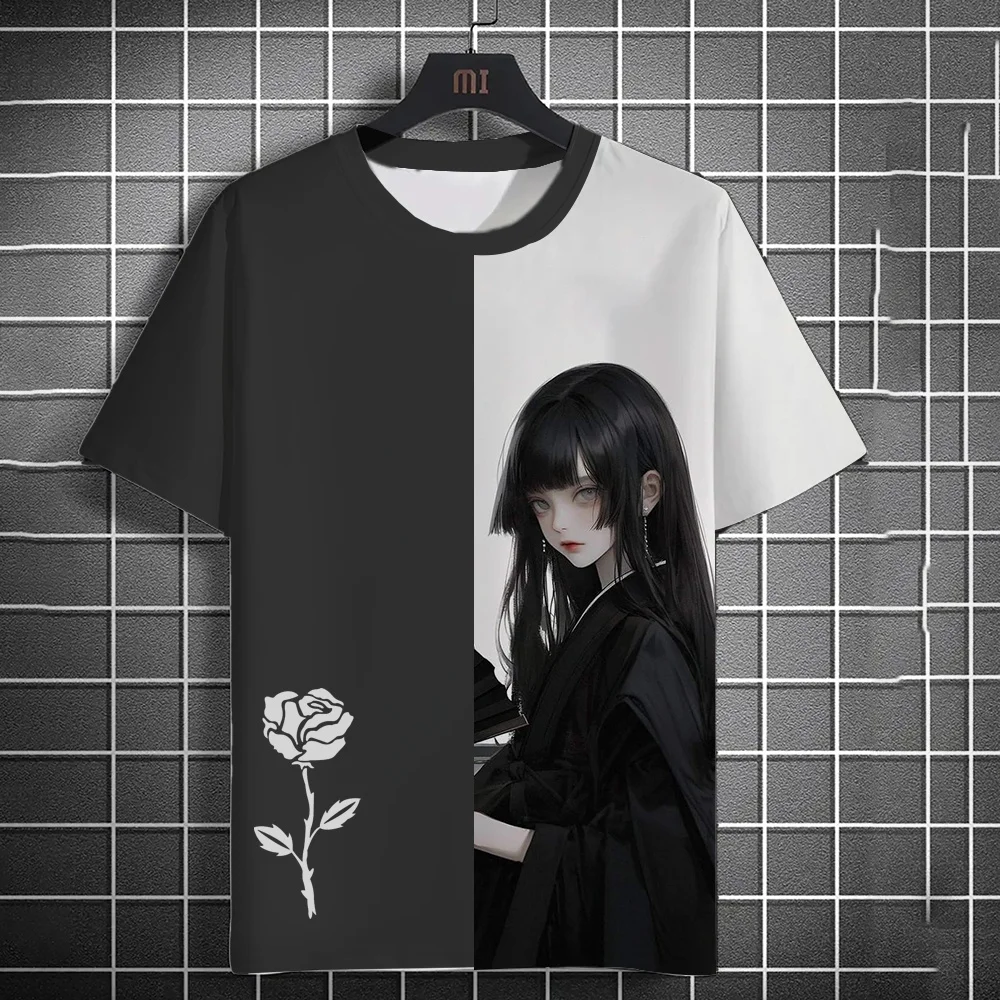 Stampa gotica Anime Girls T-shirt grafiche Abbigliamento da uomo di moda T-shirt semplici con stampa rosa per uomo Abbigliamento da uomo traspirante